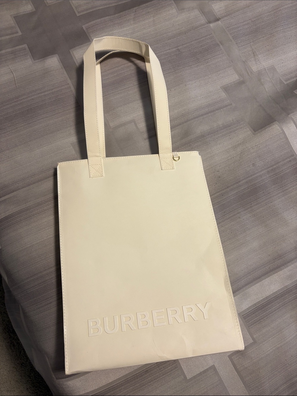 Burberry Cream Embossed Logo Shopper Tote